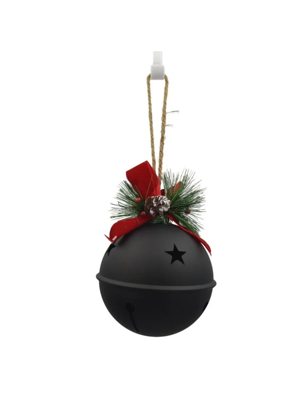Jumbo Black Christmas Jingle Bell Ornament With Pine & Red Bow